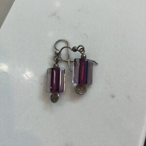 Silver and glass amethyst earrings